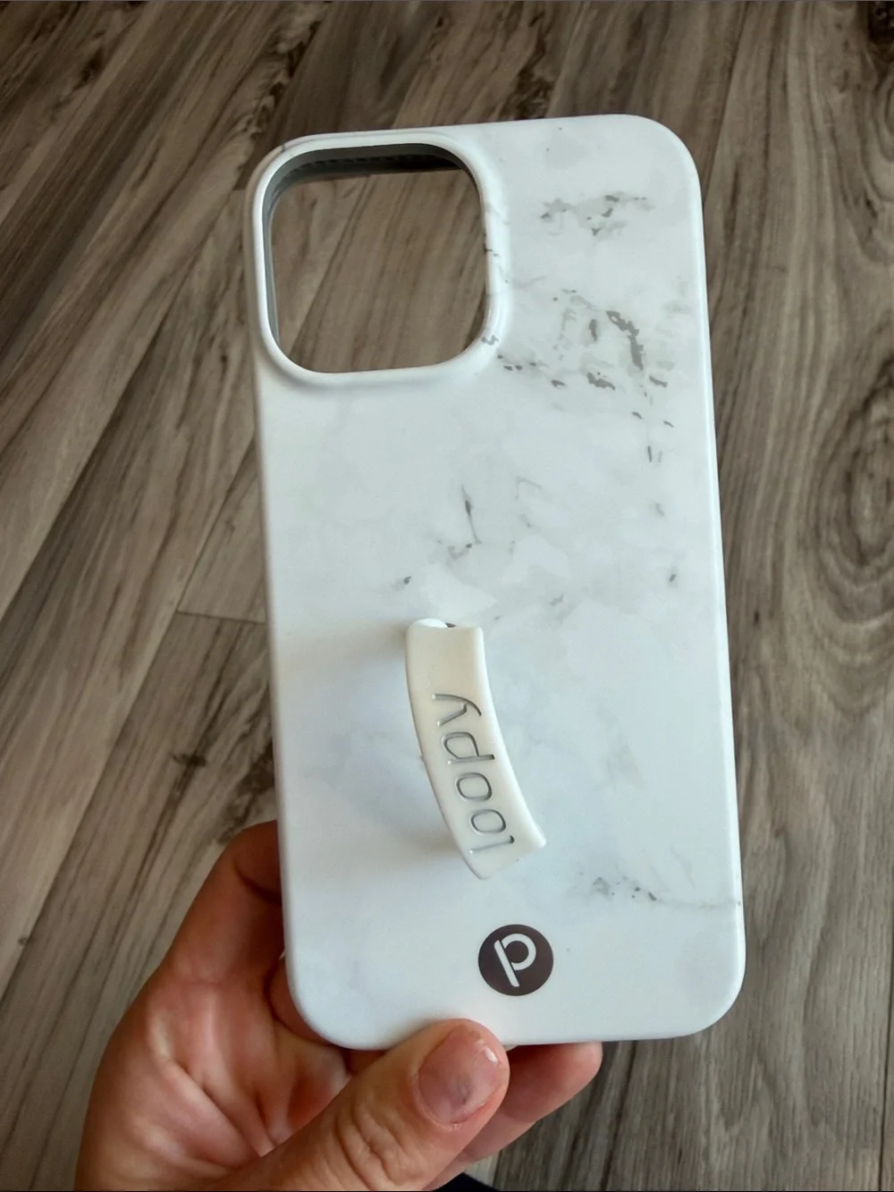 Loopy Case White Marble Phone Case with Integrated Loopy Grip